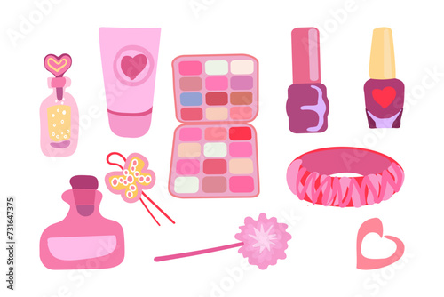 Pink cosmetics. Fashion trends. Vector illustration.