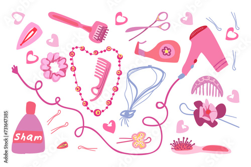 Hair ornaments. Hair care. Stylized illustration. Isolated vector