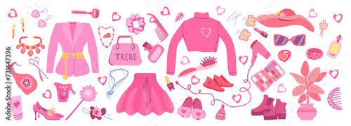 Barbiecore set, pink trendy set, doll aesthetic accessories.
