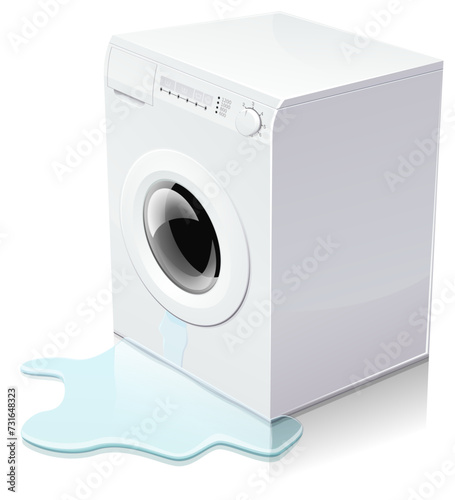3D front-facing laundry washing machine with a leak and a puddle (transparency)