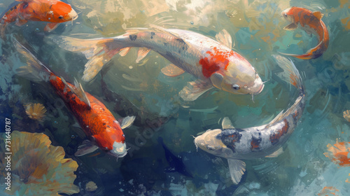 Japanese Koi fish art. Decorative Asian fish in a pond or river.  © Vladimir