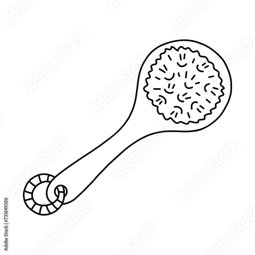 Cute doodle of wooden brush for anti cellulite massage, body and skin care. Natural tool for peeling, scrub and home spa procedure. Simple funny clipart with hand drawn outline isolated on white