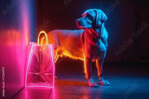 Paw-litical Pride: A Golden Retriever's Glowing Night Out Generative AI