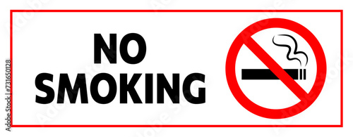 Black and red sing 'No smoking' with text. Stop cigarette symbol. Vector