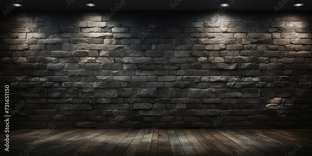 The background of the black brick wall and the light of the lamp.
 - obrazy, fototapety, plakaty 