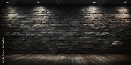 The background of the black brick wall and the light of the lamp.
