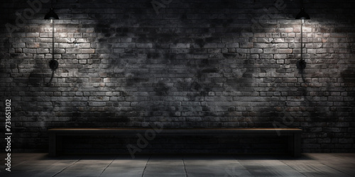 Unveiling the Enigma The Eerie Atmosphere of the Dark Room with Tile Floor and Brick Wall Background, 