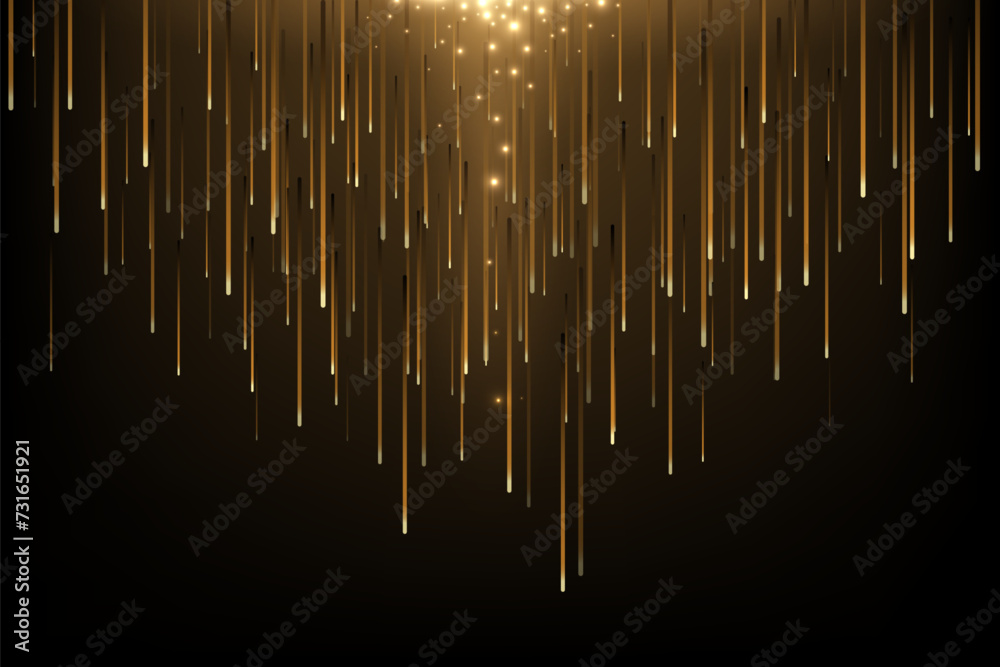 Golden abstract light rain. Falling glow glitter lights. Modern futuristic luxury night background with comets and meteors. Shiny sparkling vector illustration. Decoration for holiday, ceremony, party Golden abstract light rain. Falling glow glitter lights. Modern futuristic luxury night background with comets and meteors. Shiny sparkling vector illustration. Decoration for holiday, ceremony, party