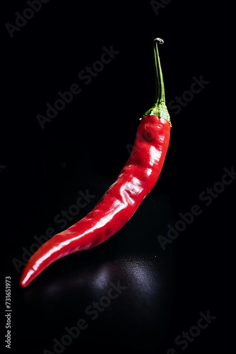 Vibrant Red Chili Pepper Suspended in Darkness: A Study in Contrast and Simplicity