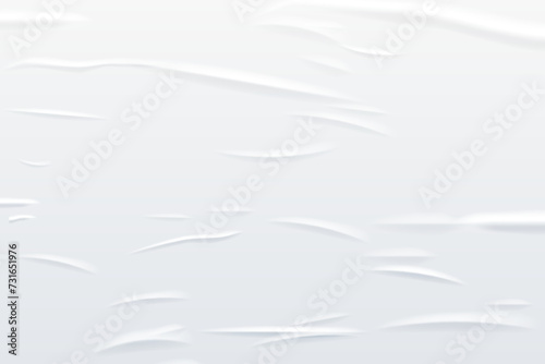 Glued white horizontal rectangle paper sheet. Vector isolated realistic crumpled poster. Wet greased wrinkles blank template texture. Empty advertising column mockup for creative design