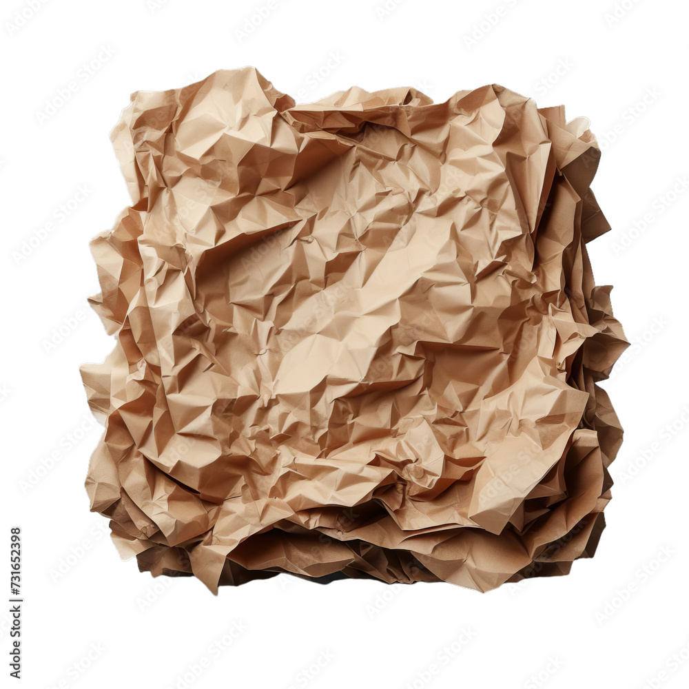 Obraz premium Crumpled Brown Paper Texture isolated on transparent or white background, png