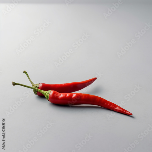 Two Red Chili Peppers on a Seamless Grey Background: The Spicy Simplicity of Culinary Art