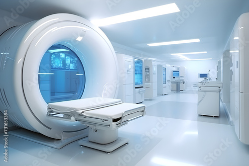 Medical Science Hospital interior with MRI nuclear magnetic resonance imaging