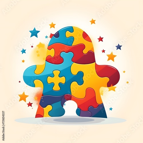 A colorful illustration of a puzzle piece surrounded by stars, representing the diversity and complexity of the autism spectrum.