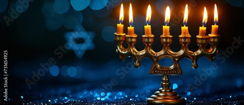 Hanukkah Glow: A Golden Menorah Illuminates the Night Generative AI