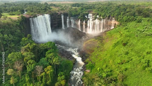 Aerial of the Calandula Falls, third highest waterfall in Africa, Angola, Africa photo