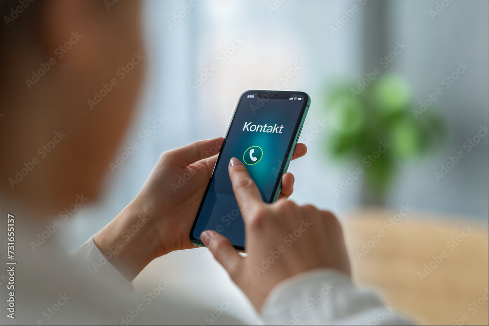 Person Hält Smartphone Mit Kontaktanzeige Auf Dem Bildschirm Im Fokus Person Hält Smartphone Mit Kontaktanzeige Auf Dem Bildschirm Im Fokus