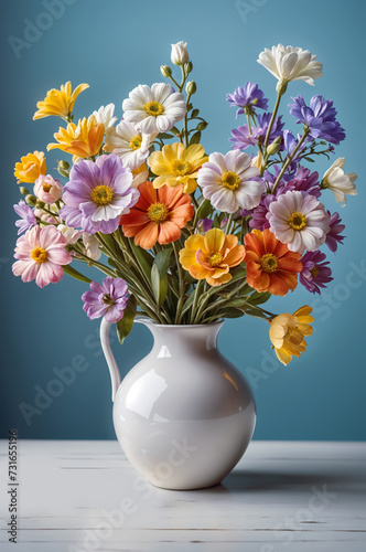 Wallpaper Mural Colorfu flower bouquet displayed in a white vase, Mother's Day and International Women's Day, floral arrangement, honoring women, springtime celebration, website header with copy space. Generative AI Torontodigital.ca