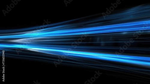 digitally generated image of blue light and stripes moving fast over black background