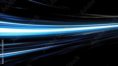 digitally generated image of blue light and stripes moving fast over black background