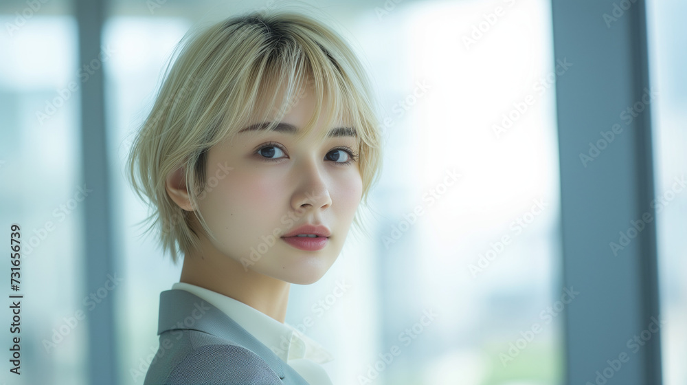 金髪の日本人の女性