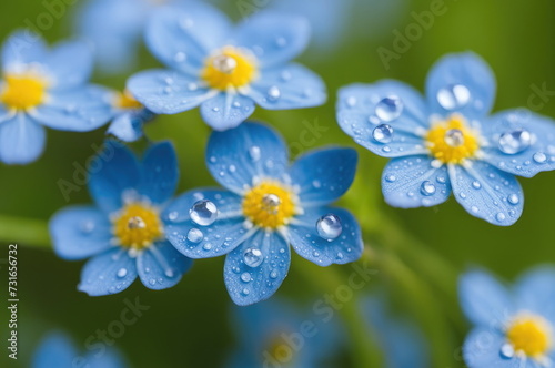 macro delicate beauty of forget-me-not flowers with pristine dew drops
