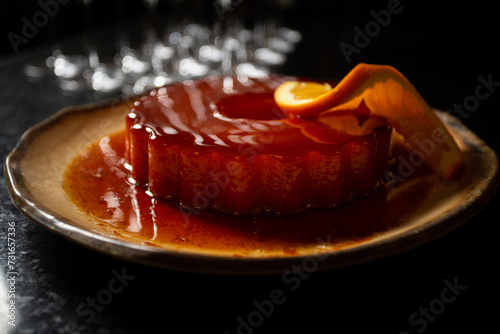Homemade Pudding, the "Pudim Abade Priscos" is a Typical Portuguese Dessert.