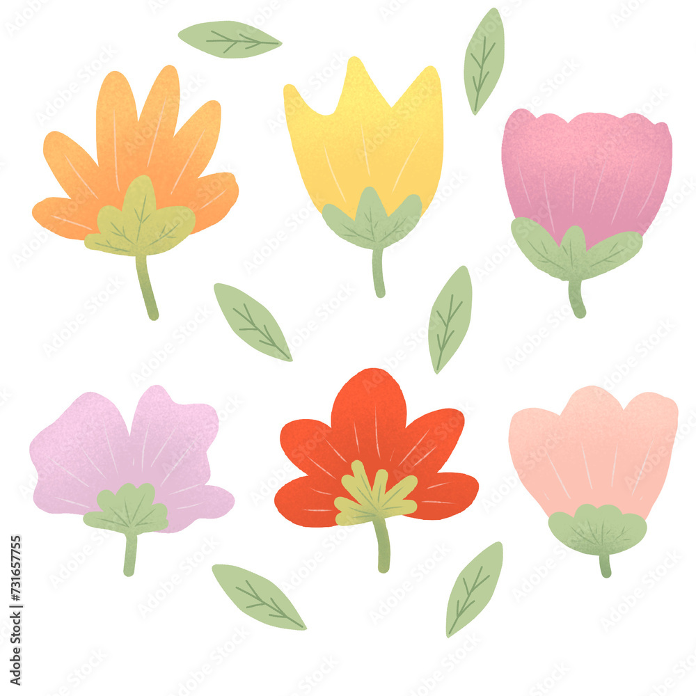 set of cute flowers handdrawing illustration set of cute flowers handdrawing illustration
