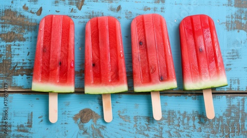 Watermelon popsicles on the blue wood, summer