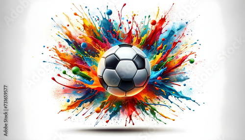 soccer ball splashing with color paint isolated on white background