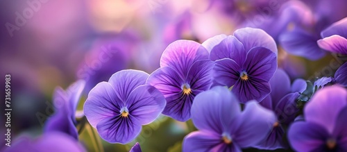 A photograph capturing the beautiful purple flowers with yellow centers, showcasing the vibrant violet petals of this flowering plant. © AkuAku