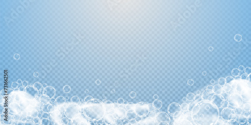 This vector template shows a bath foam with shampoo bubbles isolated on a transparent background. It can be used for advertising purposes. Mousse bath foam. photo