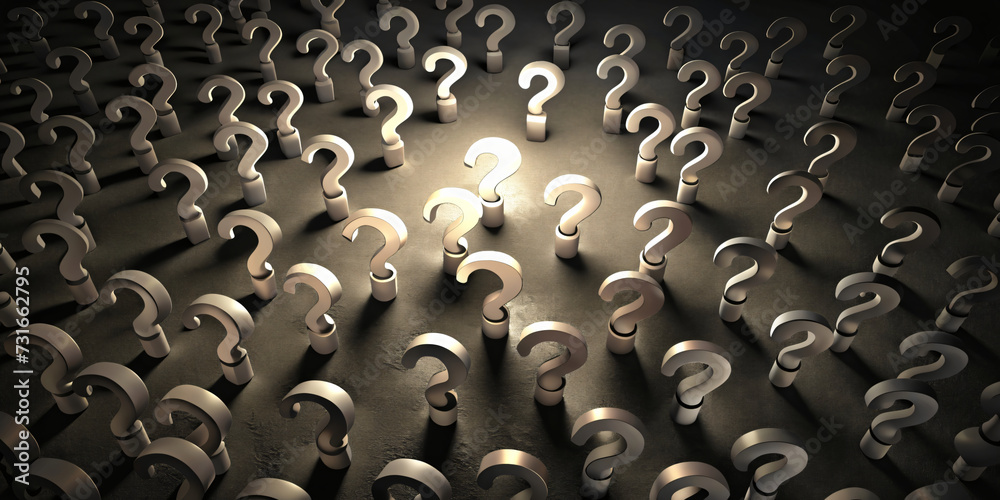 Obraz premium Question marks on background with light