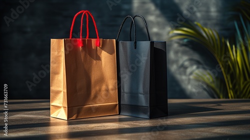 Shopaholic's Delight: Black and Orange Bags for a Month of Shopping Generative AI photo