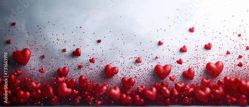 Garland,bright light red, sparkling glitter smal and big hearts on white background,valentins day,mothers day