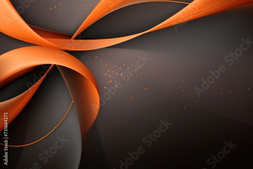 Abstract background with orange curved lines on black background. Abstract background awareness day with grey ribbon.  photo