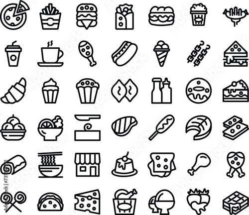 Satisfy cravings visually with the vibrant Fast Food Line Icons. From burgers to pizzas, these mouthwatering symbols add flavor to menus, apps, and social media. Indulge in irresistible design delight
