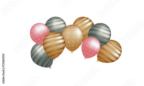 Grand opening design with ribbon  balloons and gold scissors  confetti. Vector illustration
