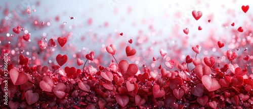 Garland,bright light red, sparkling glitter smal and big hearts on white background,valentins day,mothers day