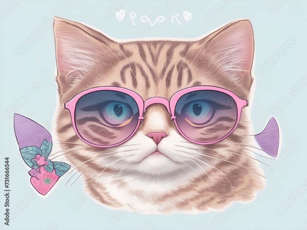 Cat wearing eye glasses ,cat wearing sunglasses, cat illustration clipart