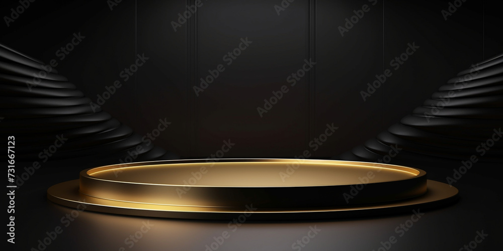 Beautiful luxury podium oval shape lighting effect spackle dark brown background.