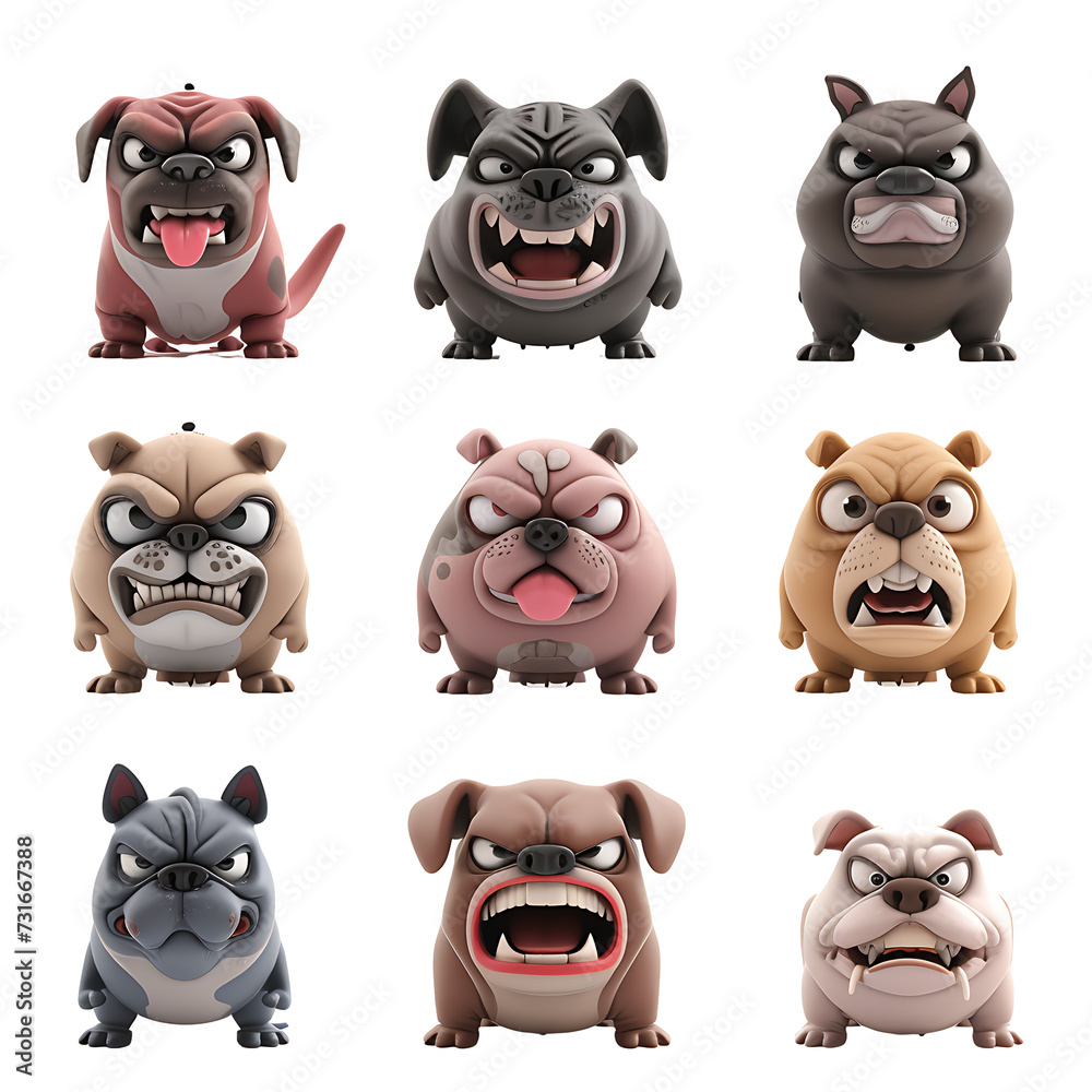 Set of angry dogs on transparent background PNG