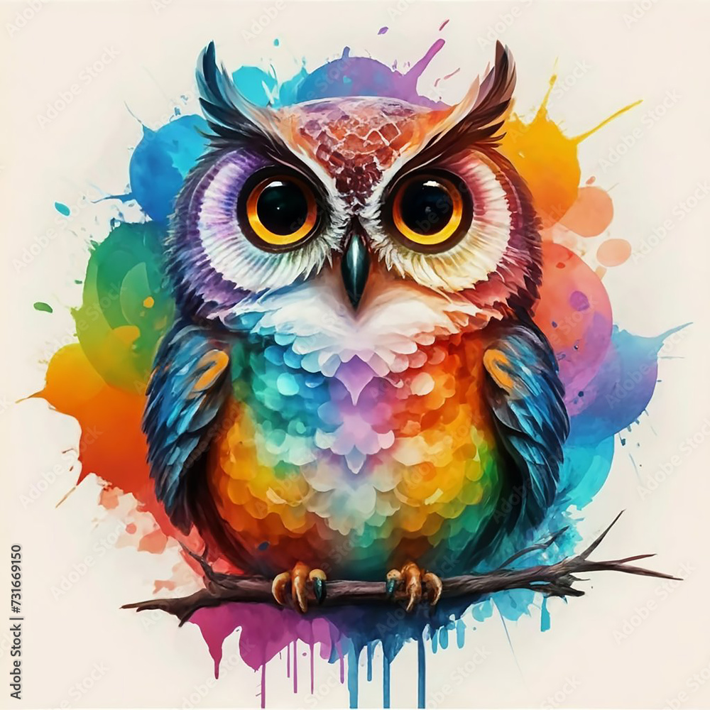 Fototapeta premium Minimalist Neon Line Owl Logo with Geometric Design, Vibrant Smoke Effects White Background with t-shirt design ai art