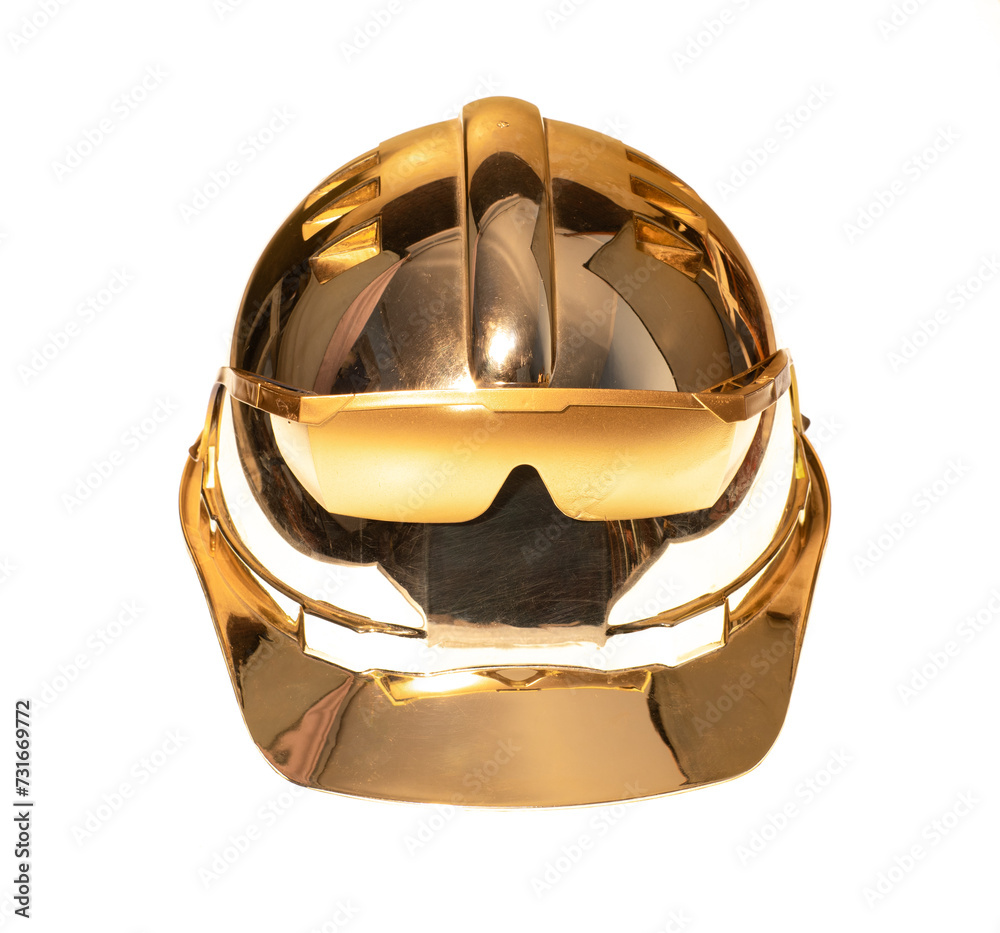 Fototapeta premium golden construction helmet isolated on white background