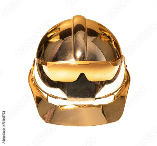 golden construction helmet isolated on white background