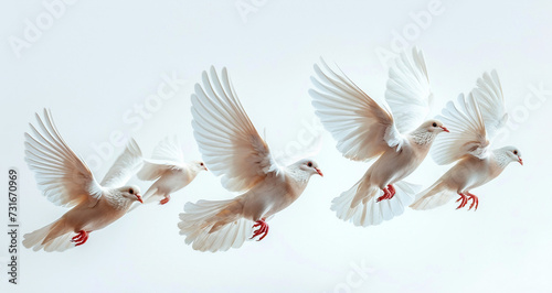 doves flying in the sky on a white background