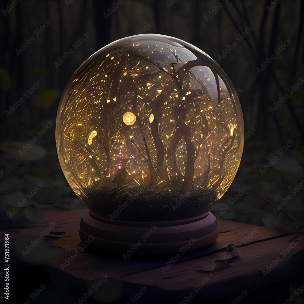 AI-generated illustration of a glowing globe with a magical forest AI-generated illustration of a glowing globe with a magical forest