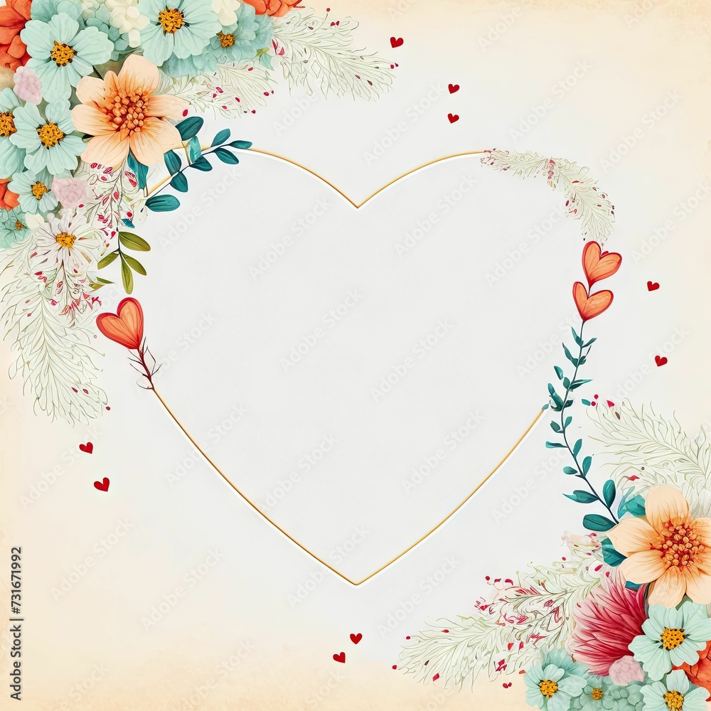 AI generated illustration of a heart-shaped frame in soft colors with flowers AI generated illustration of a heart-shaped frame in soft colors with flowers