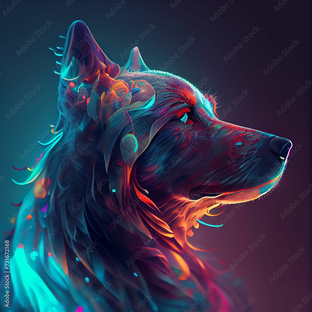 AI-generated illustration of a magical dog with glowing fur