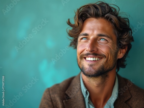 Portrait of handsome smiling businessman with suit in professional studio background © hakule